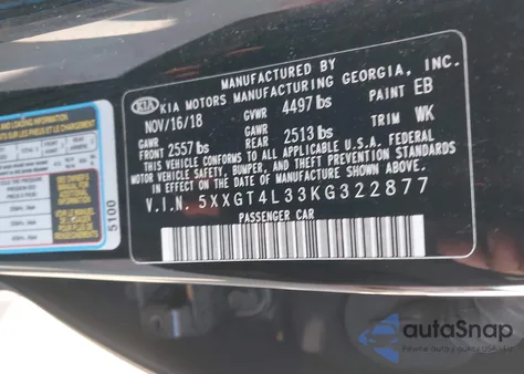 2019 Kia Optima Lx from USA, damaged, VIN 5XXGT4L33KG322877